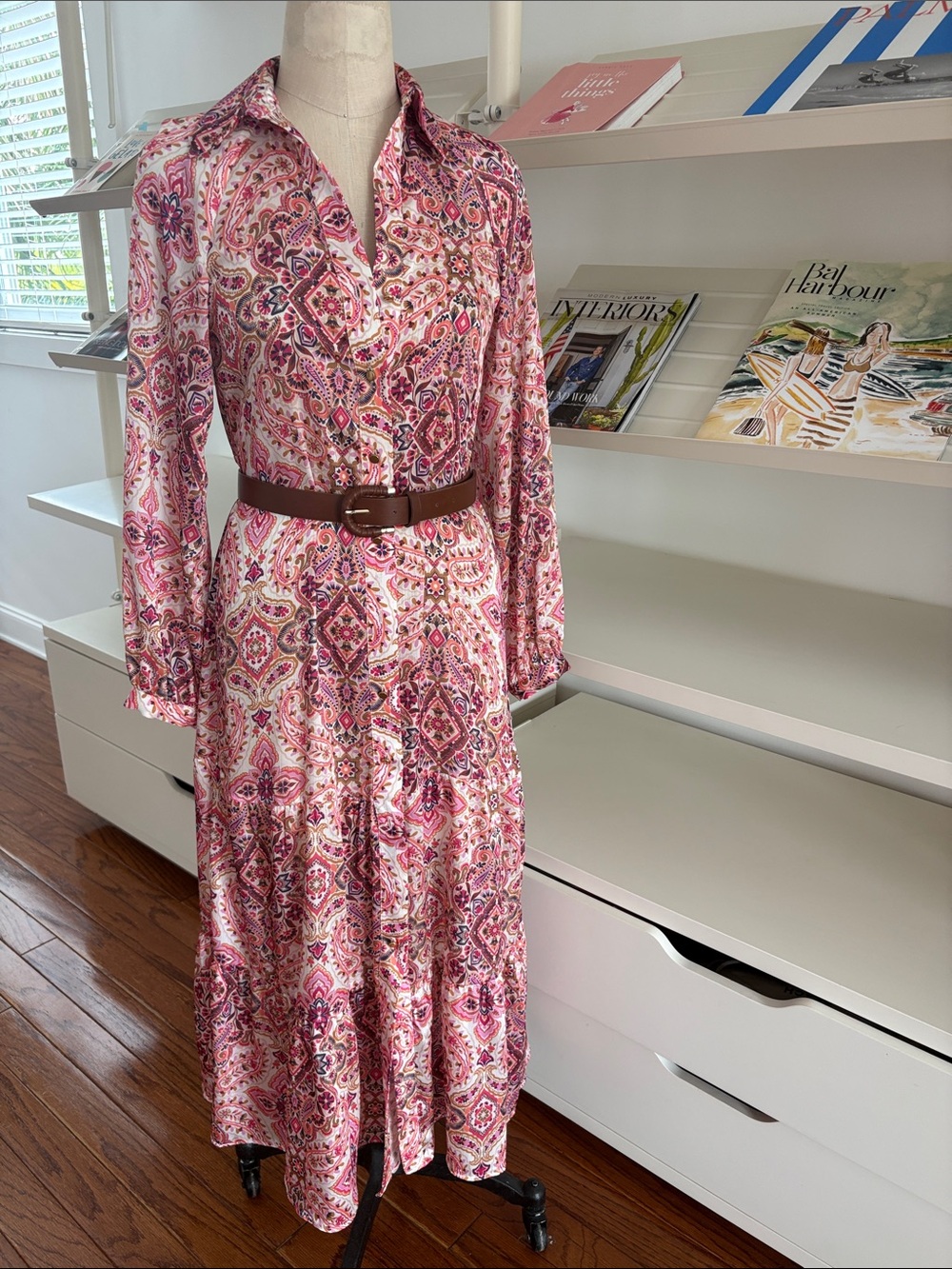 ZARA -RESORT STYLE✨ Bohemian Chic Pink Paisley Midi Dress with belt
